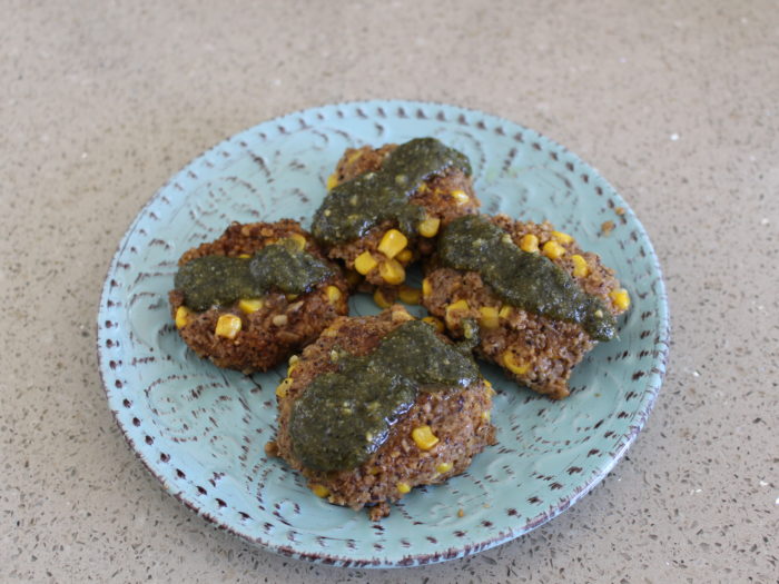 Corn cakes with pesto