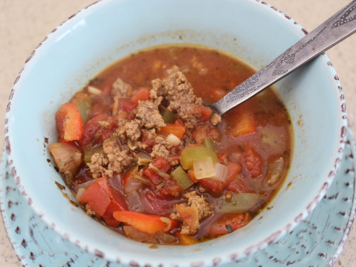 Unstuffed" pepper soup with bison and wild rice