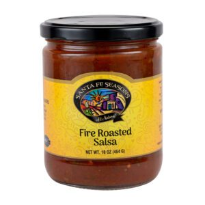 Jar of Santa Fe Seasons Fire Roasted Salsa with yellow label