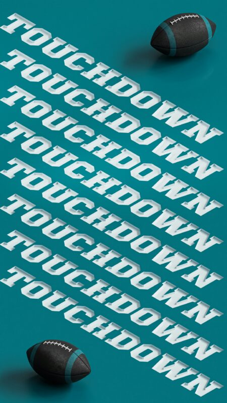 A poster with a football on it and the words TOUCHDOWN